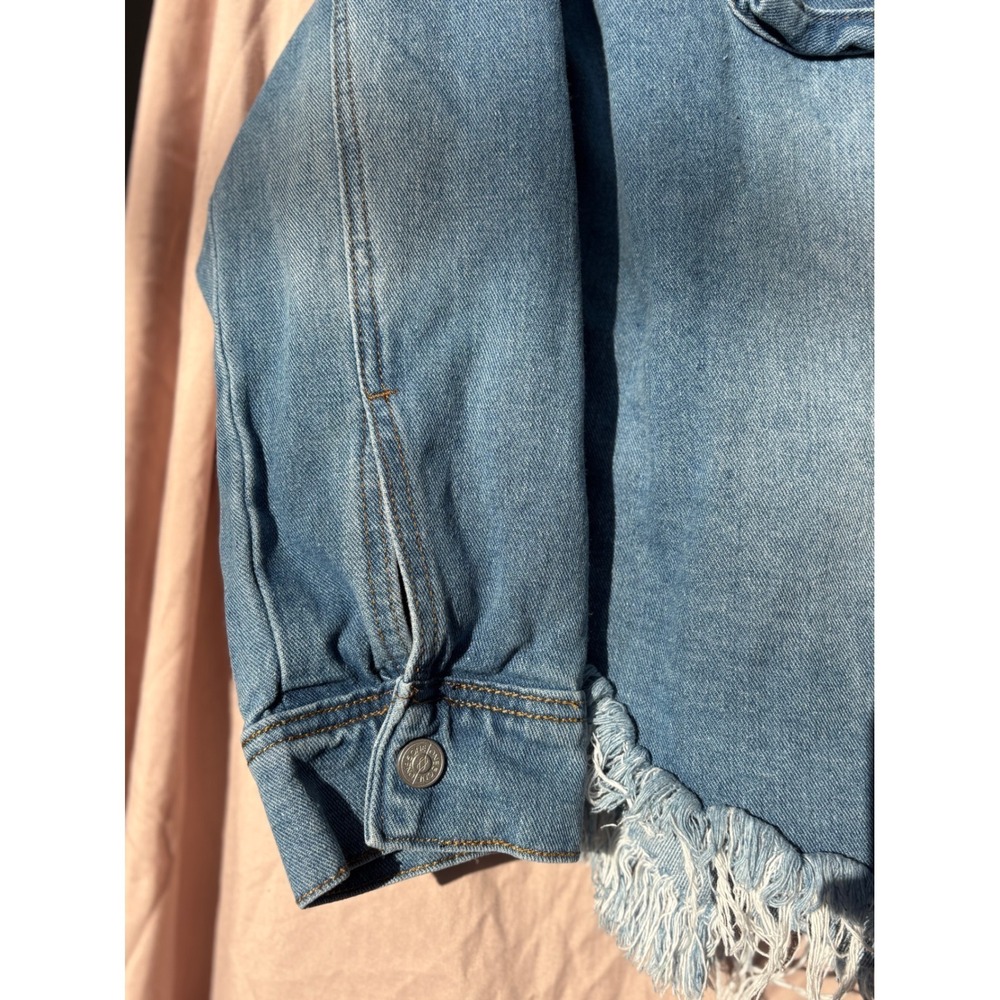 One5One Denim Jacket 100% Cotton Plus 2X Frayed Raw Hem Button Front Shirt - Picture 6 of 11